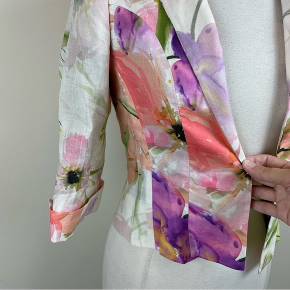 Pauw Amsterdam 100% Ramie Colorful Pastel Floral Blazer Jacket Women Size 0 - Picture 3 of 7